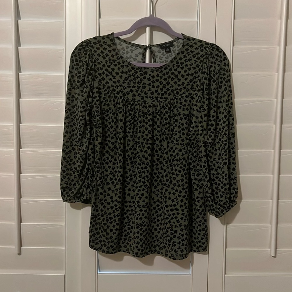 Ann Taylor Striped Forest Green and Black Work Shirt - Super Soft